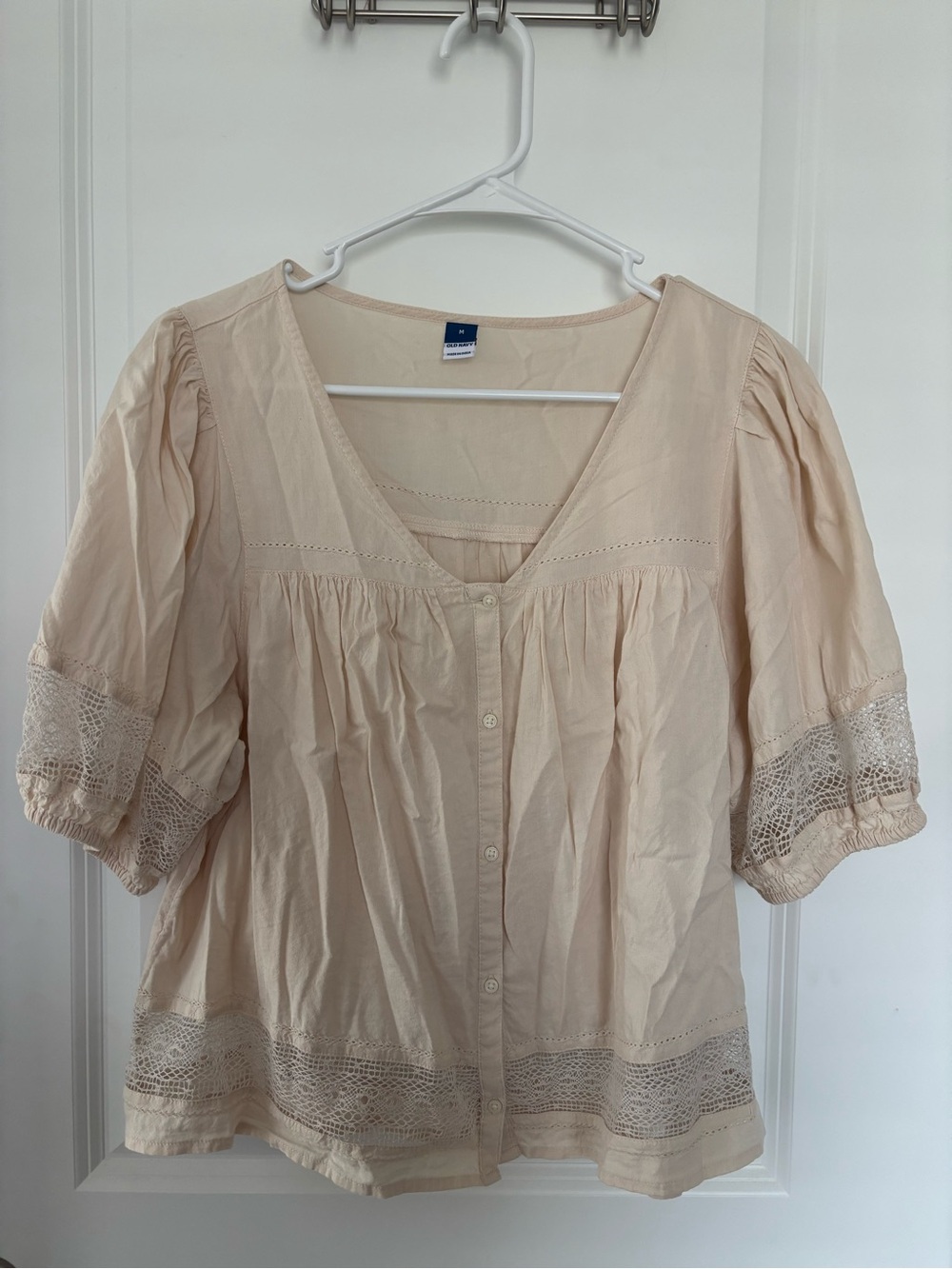 Old Navy Beige Button-Front Peasant Blouse
